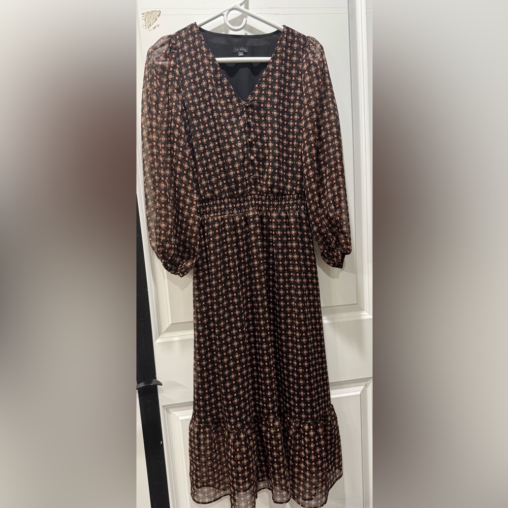 NWOT Talbots Black and Brown Floral Long Sleeve Dress